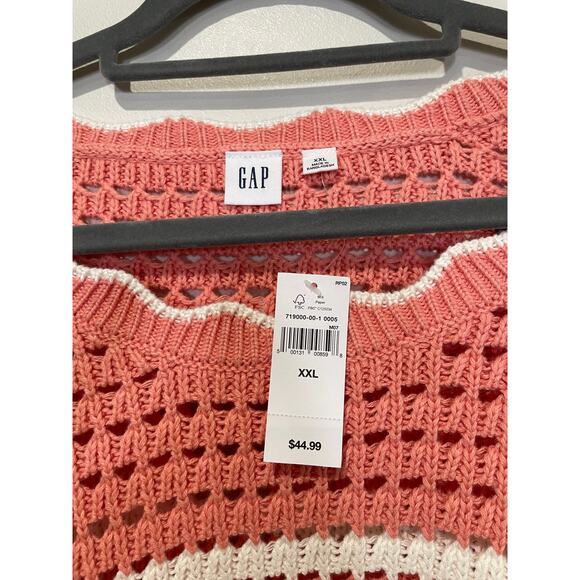 NWT Gap Stripe Short Sleeve Crochet Knit Sweater Top Pink/White Women's Size XXL - Picture 3 of 5